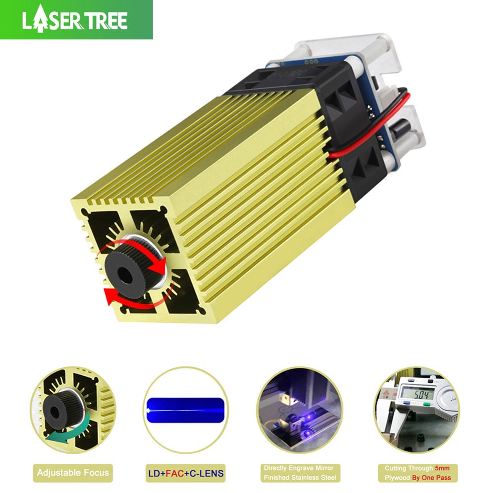 Industrial Laser Module - ต้นไม้เลเซอร์ 4W 5W โมดูลเลเซอร์ 12V ปรับโฟกัสเลเซอร์สีฟ้า